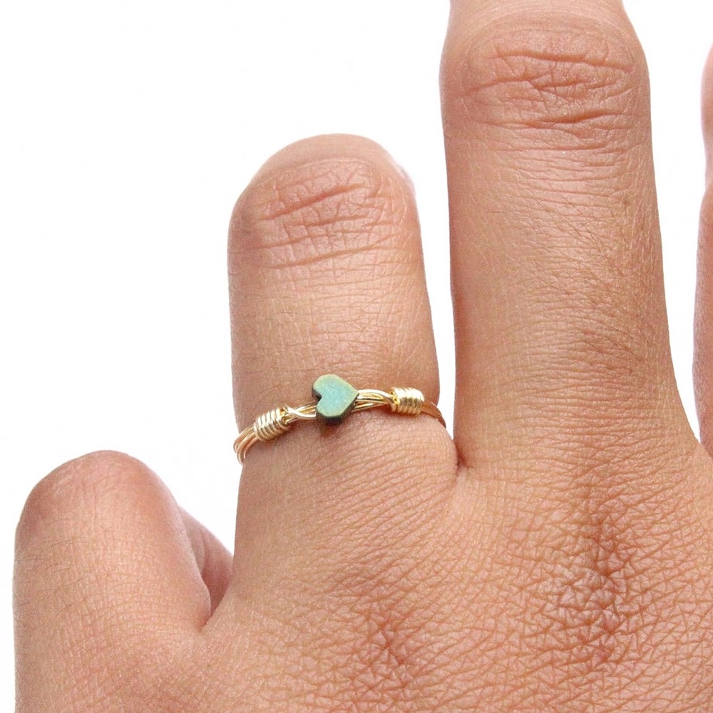 Handmade Wire Wrapped Blue Heart Bohemian Ring